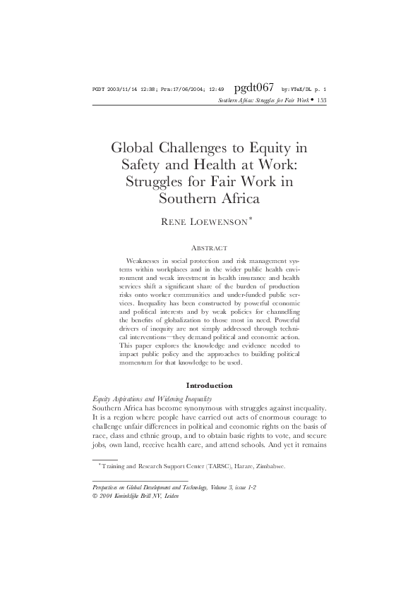 (PDF) Global Challenges to Equity in Safety and Health at Work ...
