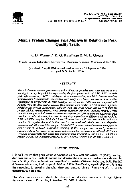 (PDF) Muscle protein changes post mortem in relation to pork quality traits