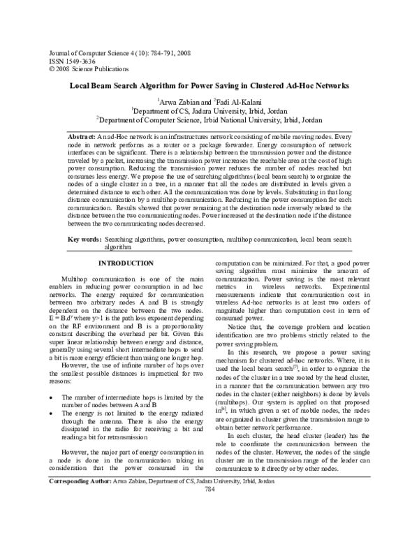 (PDF) Local Beam Search Algorithm for Power Saving in Clustered Ad-Hoc ...