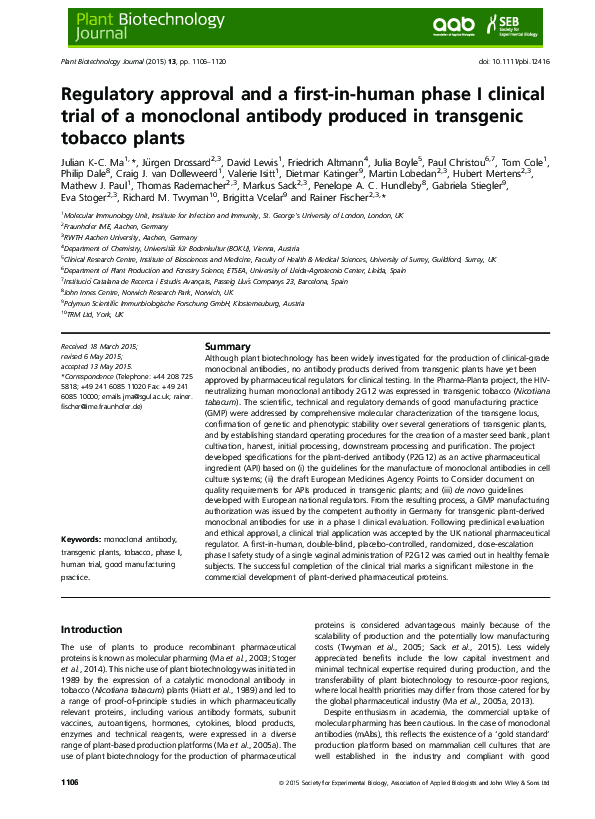 (PDF) Regulatory approval and a first-in-human phase I clinical trial ...
