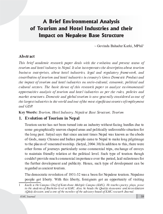 (PDF) A Brief Environmental Analysis of Tourism and Hotel Industries ...