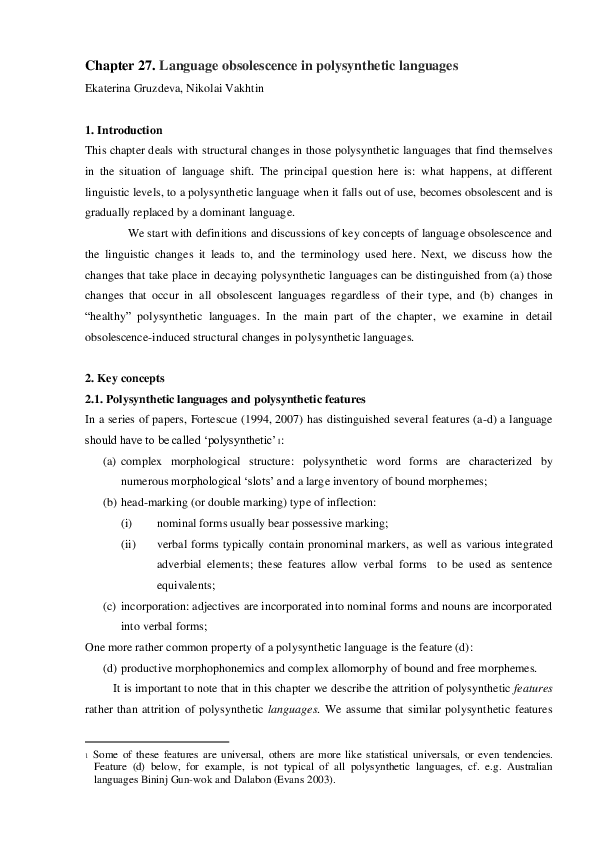 (PDF) Language Obsolescence in Polysynthetic Languages | Ekaterina ...