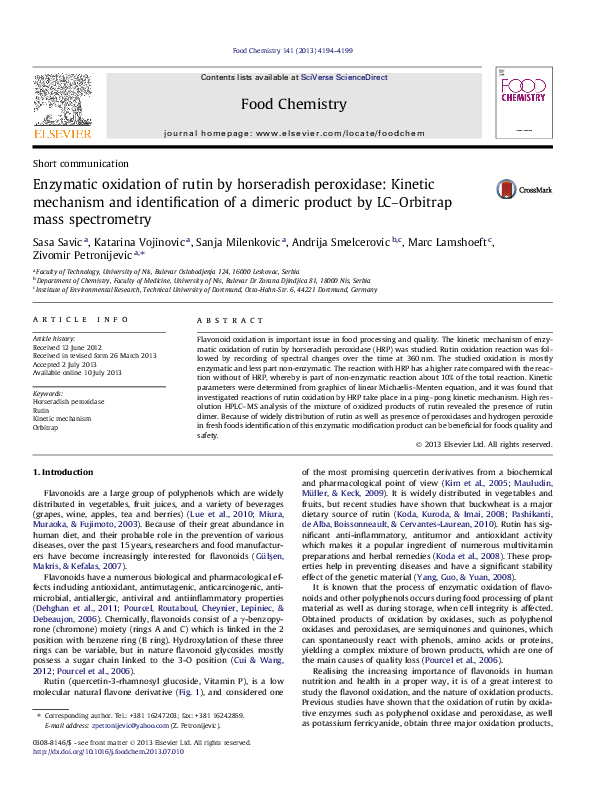 (PDF) Enzymatic oxidation of rutin by horseradish peroxidase