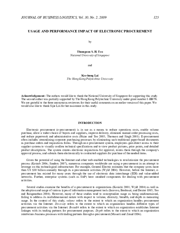 (PDF) Usage and Performance Impact of Electronic Procurement