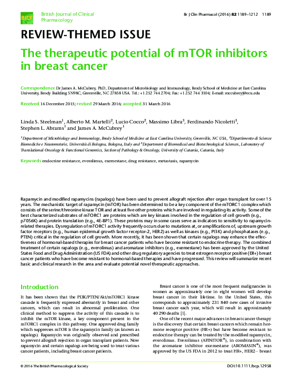 (PDF) The Therapeutic Potential of mTOR Inhibitors in Breast Cancer
