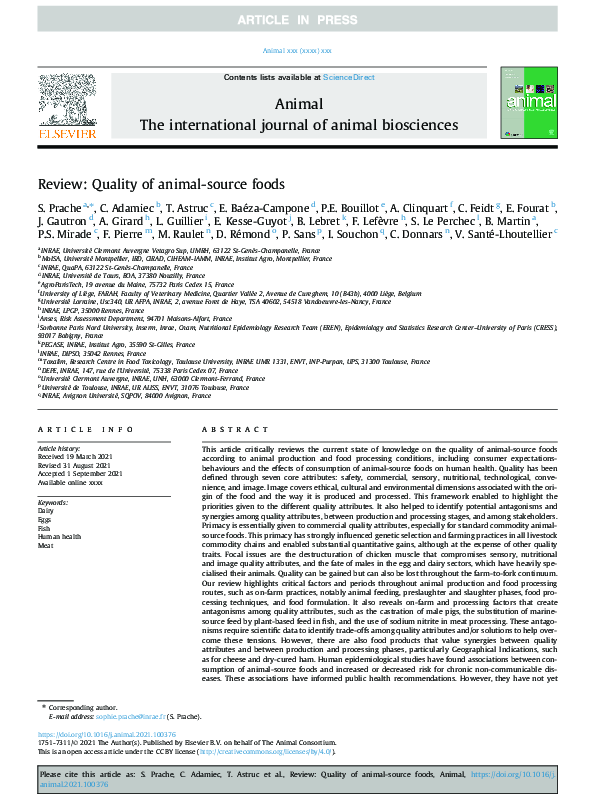 (PDF) Review: Quality of animal-source foods
