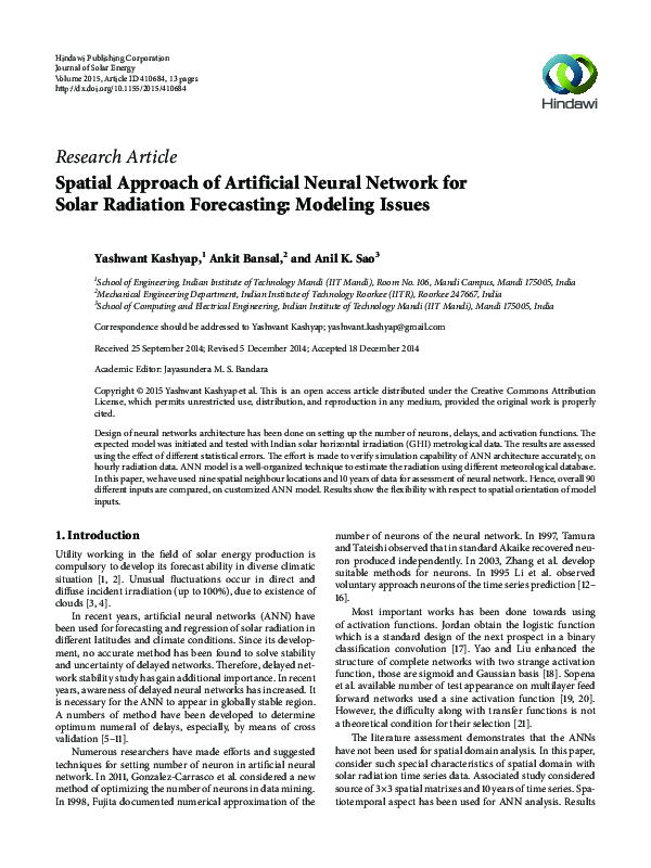 (PDF) Spatial Approach of Artificial Neural Network for Solar Radiation ...
