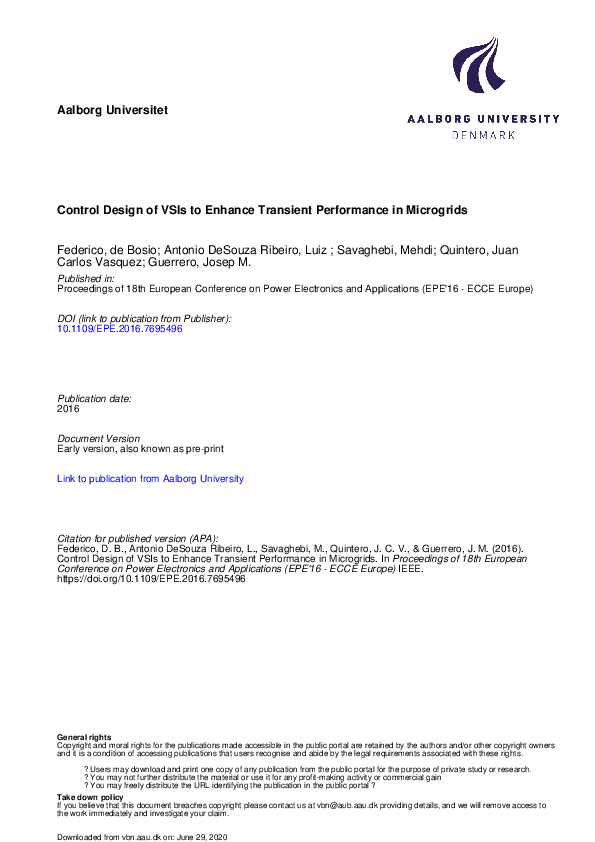 (PDF) Control design of VSIs to enhance transient performance in microgrids