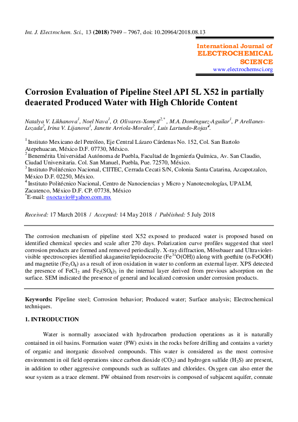 (PDF) Corrosion Evaluation of Pipeline Steel API 5L X52 in partially ...