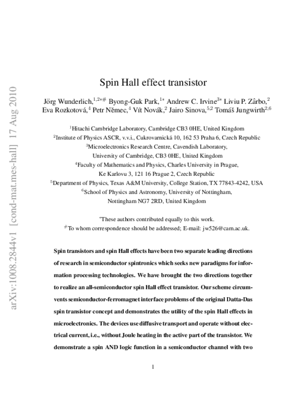 (PDF) Spin Hall Effect Transistor