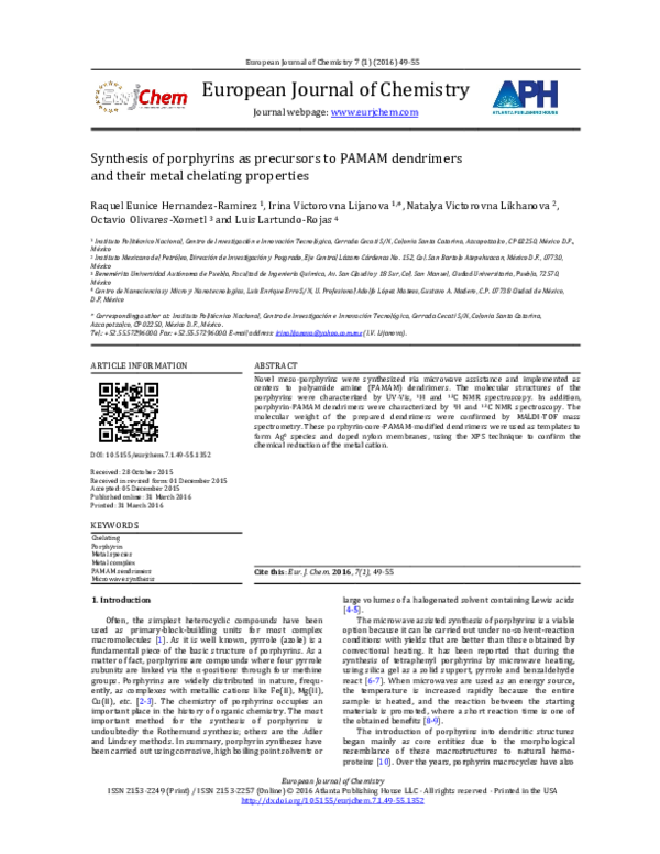 (PDF) Synthesis of porphyrins as precursors to PAMAM dendrimers and ...