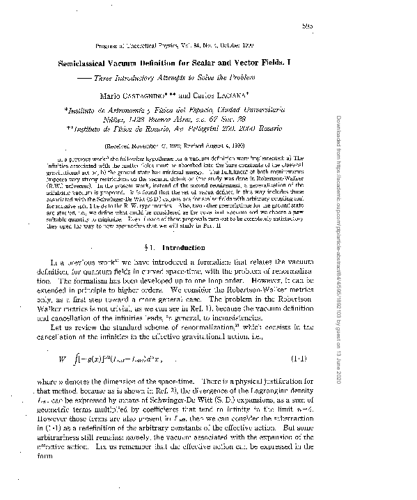 (PDF) Semiclassical Vacuum Definition for Scalar and Vector Fields. I