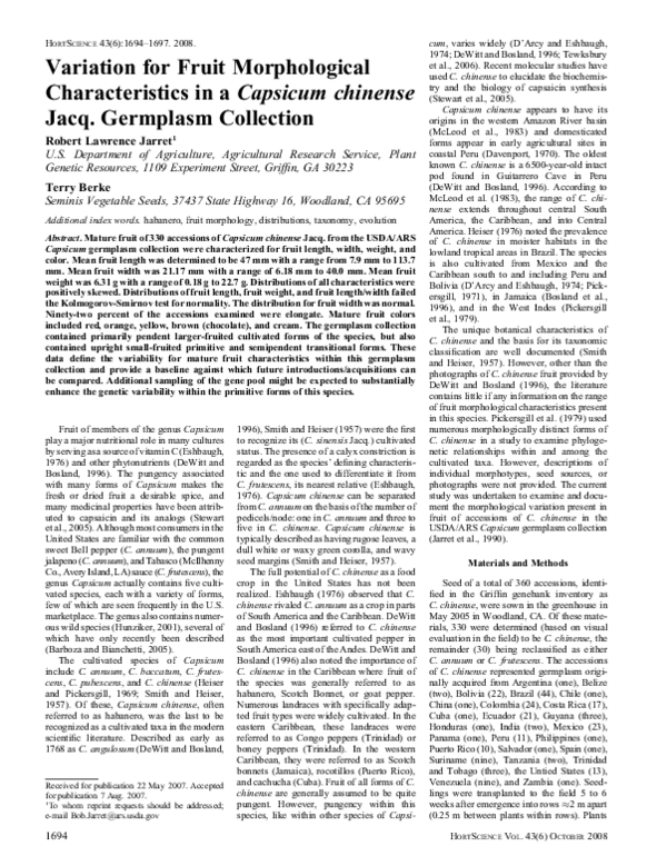 (PDF) Variation for Fruit Morphological Characteristics in a Capsicum ...