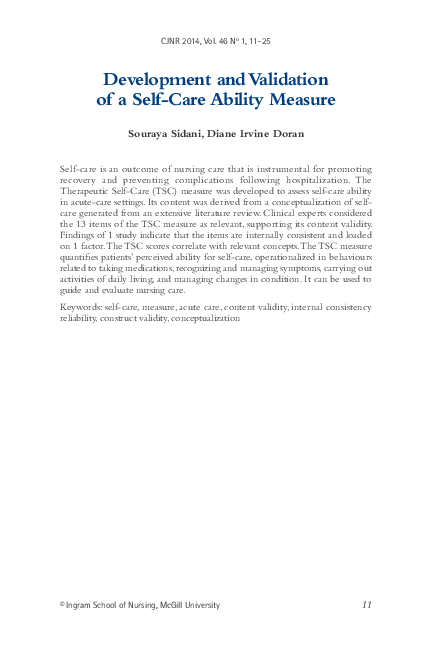 (PDF) Development and Validation of a Self-Care Ability Measure