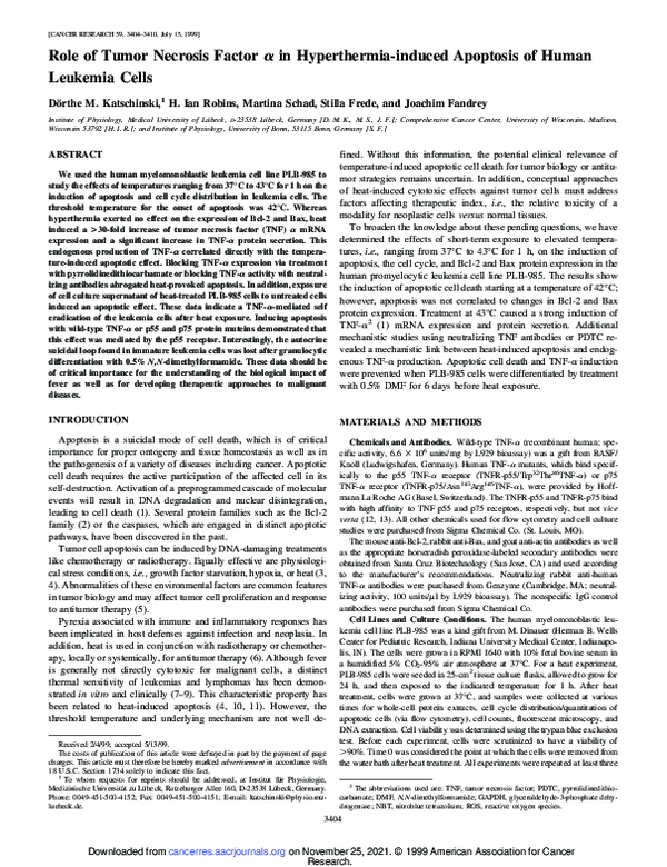 (PDF) Role of Tumor Necrosis Factor α in Hyperthermia-induced Apoptosis ...