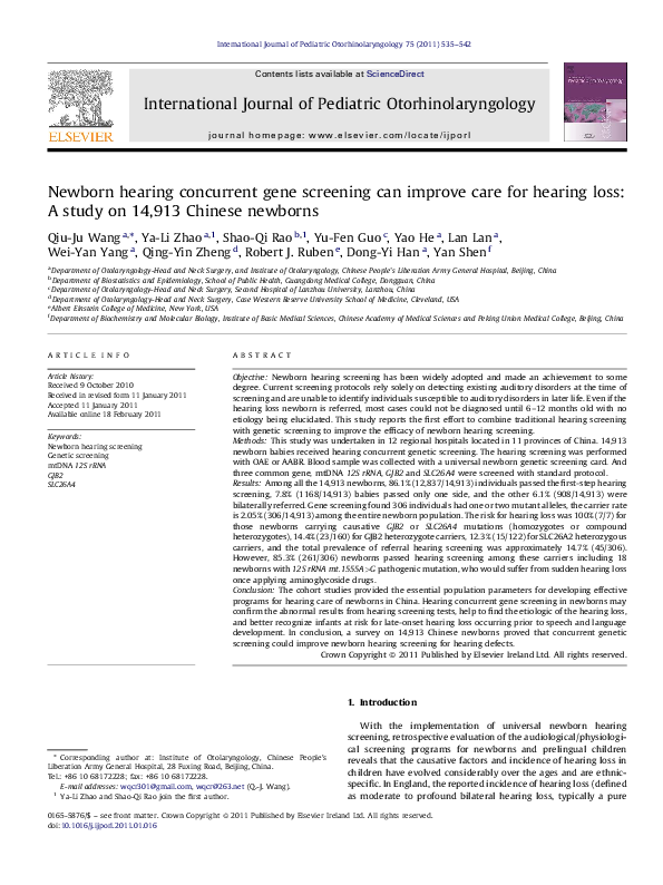 (PDF) Newborn hearing concurrent gene screening can improve care for ...