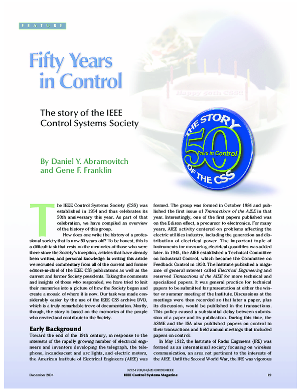 (PDF) Feature - Fifty years in control - The story of the IEEE Control ...