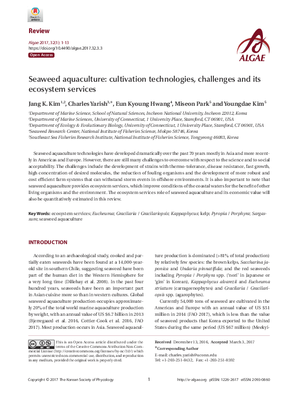 (PDF) Seaweed aquaculture: cultivation technologies, challenges and its ...