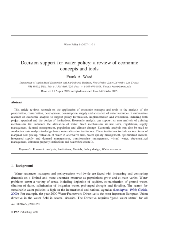 (PDF) Decision support for water policy: a review of economic concepts ...