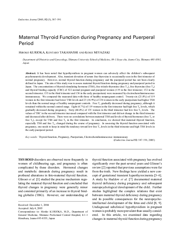 (PDF) Maternal Thyroid Function during Pregnancy and Puerperal Period