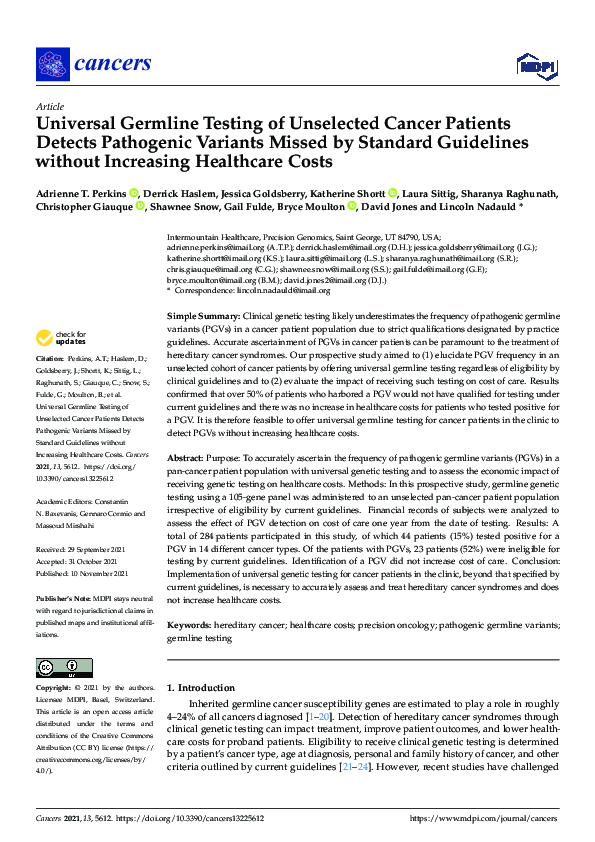 (PDF) Universal Germline Testing of Unselected Cancer Patients Detects ...