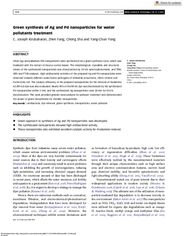 (PDF) Green synthesis of Ag and Pd nanoparticles for water pollutants ...