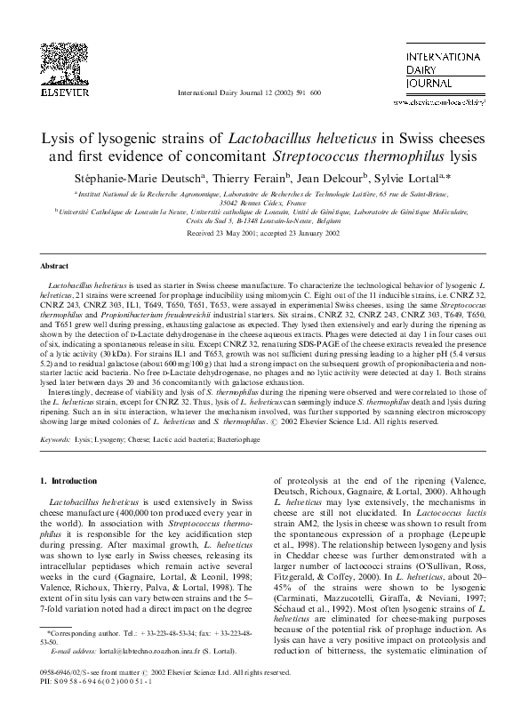 (PDF) Lysis of lysogenic strains of Lactobacillus helveticus in Swiss ...
