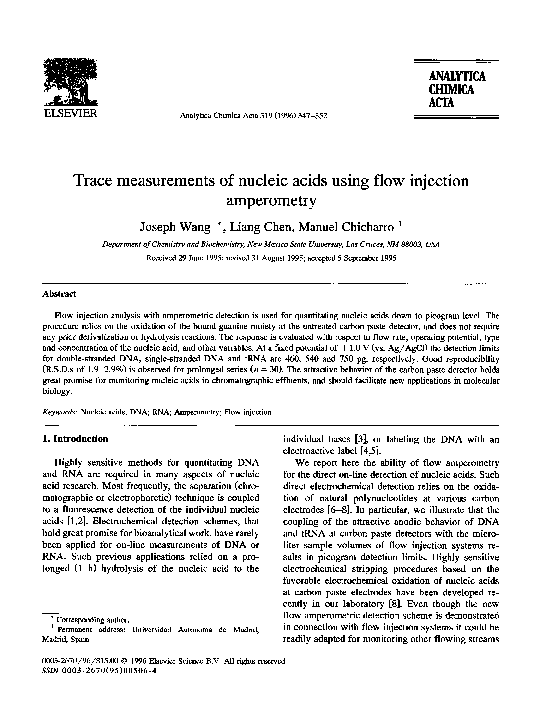 (PDF) Trace measurements of nucleic acids using flow injection amperometry