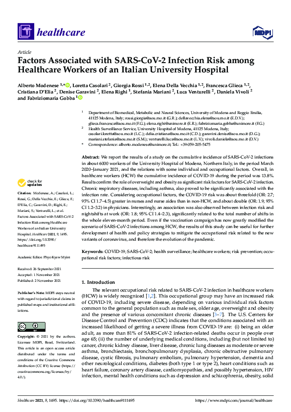 (PDF) Factors Associated with SARS-CoV-2 Infection Risk among ...