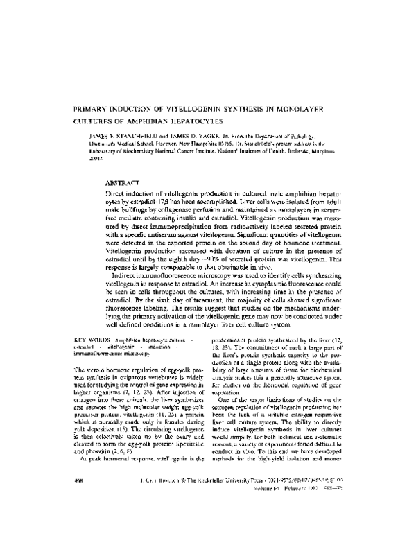 (PDF) Primary induction of vitellogenin synthesis in monolayer cultures ...