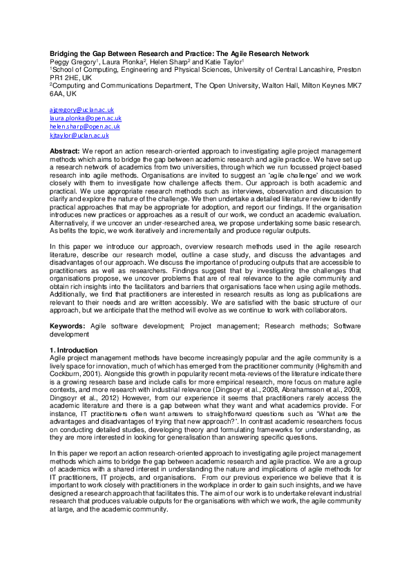 (PDF) Bridging the Gap Between Research and Practice: The Agile ...
