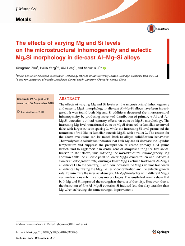 (PDF) The effects of varying Mg and Si levels on the microstructural ...