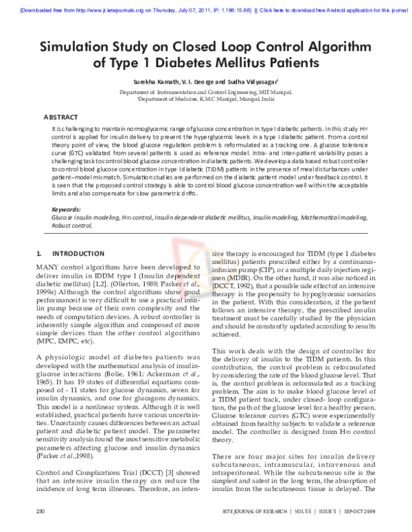 (PDF) Simulation Study on Closed Loop Control Algorithm of Type 1 ...