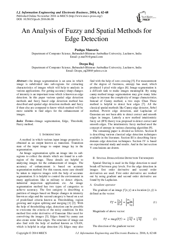 (PDF) An Analysis of Fuzzy and Spatial Methods for Edge Detection