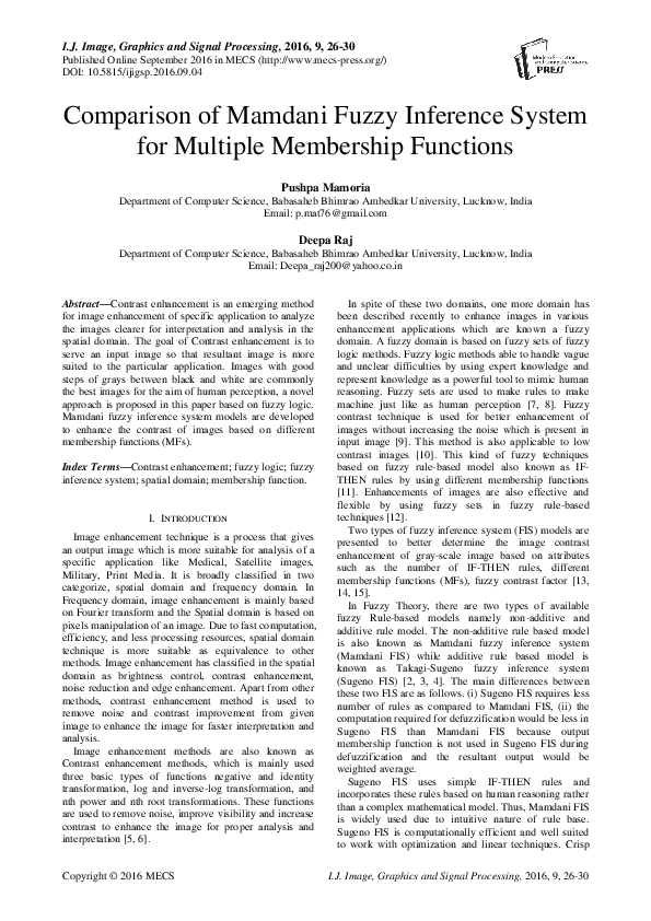 (PDF) Comparison of Mamdani Fuzzy Inference System for Multiple ...