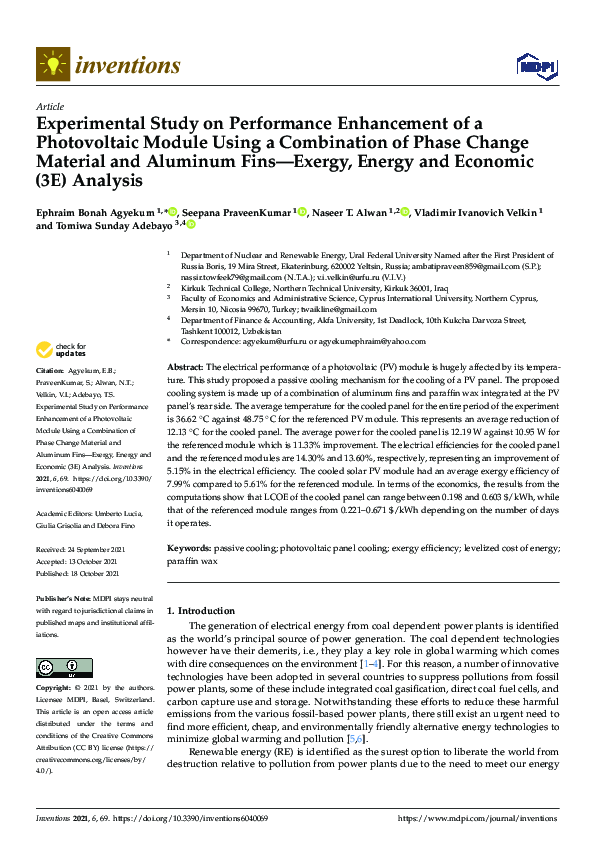 (PDF) Experimental Study on Performance Enhancement of a Photovoltaic ...