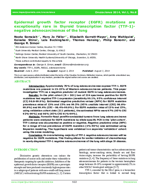 (PDF) Epidermal growth factor receptor (EGFR) mutations and expression ...