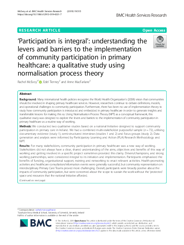 (PDF) ‘Participation is integral’ understanding the levers and