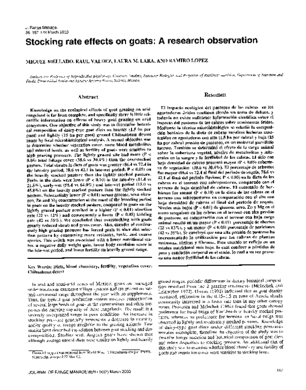 (PDF) Stocking Rate Effects on Goats A Research Observation Ramiro
