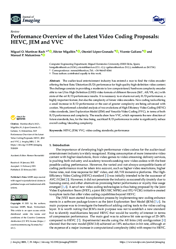 (PDF) Performance Overview of the Latest Video Coding Proposals: HEVC ...