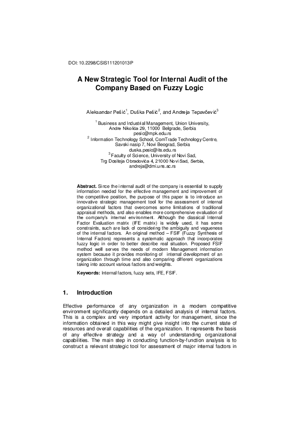 (PDF) A new strategic tool for internal audit of the company based on ...
