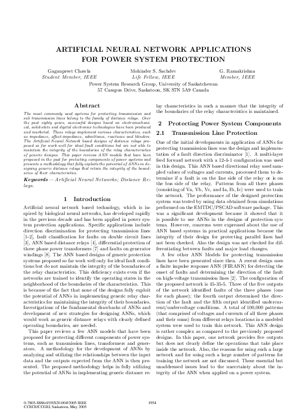 (PDF) Artificial neural network applications for power system protection