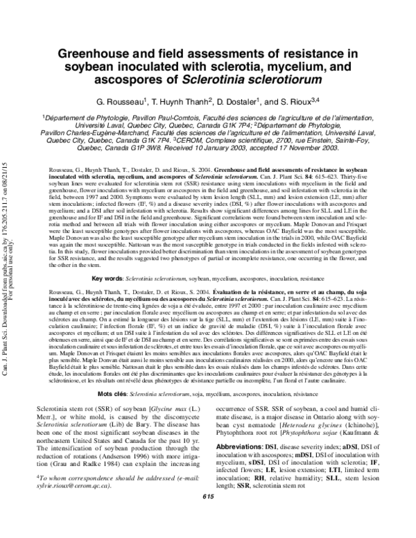 (PDF) Greenhouse and field assessments of resistance in soybean ...