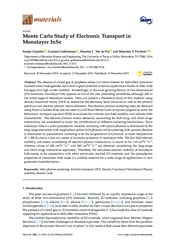 (PDF) Monte Carlo Study of Electronic Transport in Monolayer InSe