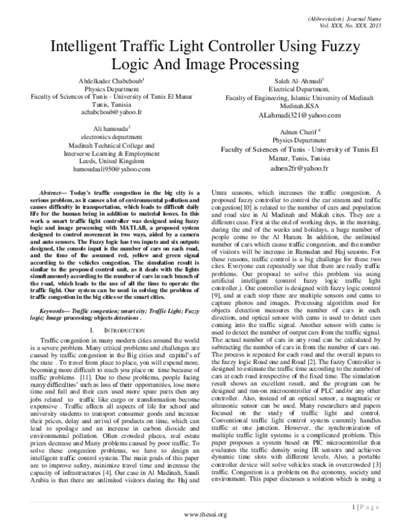 (PDF) Intelligent Traffic Light Controller Using Fuzzy Logic And Image ...