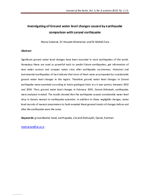 (PDF) Investigating of Ground water level changes caused by earthquake ...