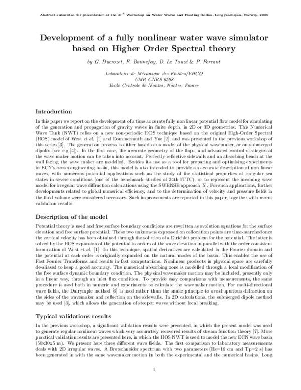 (PDF) Development of a fully nonlinear water wave simulator based on ...