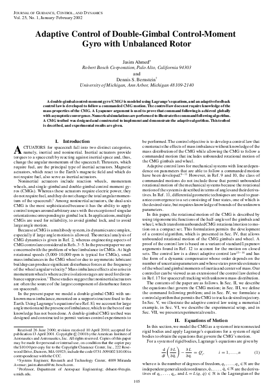 (PDF) Adaptive Control of Double-Gimbal Control-Moment Gyro with ...
