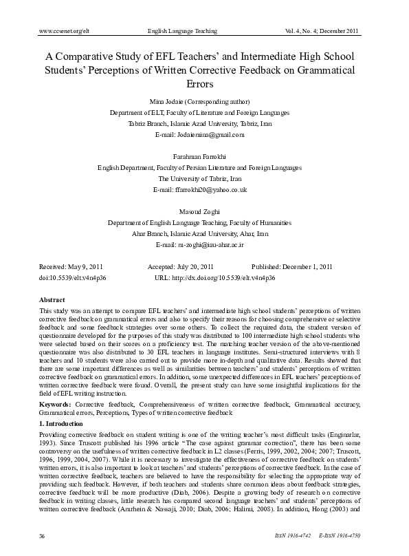 (PDF) A Comparative Study of EFL Teachers’ and Intermediate High School ...