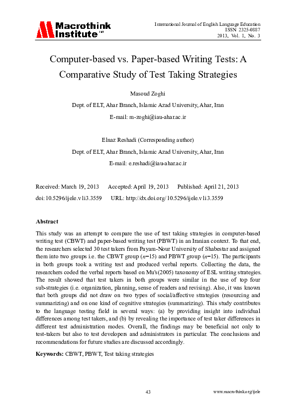 (PDF) Computerbased vs. Paperbased Writing Tests A Comparative Study